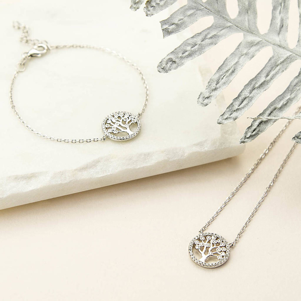 Popular Design Sterling Silver Pave Setting Cubic Zirconia Tree of Life Bracelet