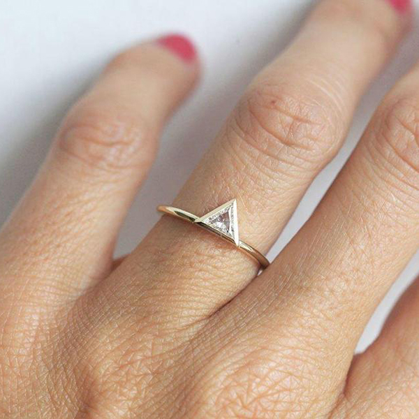 Sterling Silver Engagement Ring, Triangle Cubic Zirconia Band Ring