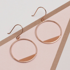 Italian Sterling Silver Modern Hollow Circle Earrings for Women Dangle