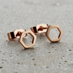 Landou Jewelry Sterling Silver Rose Gold Fine Hexagon Stud Earrings