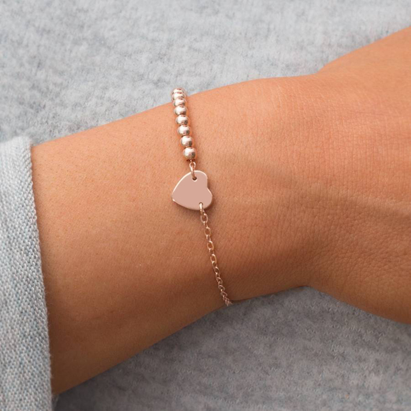 Customized Design Rose Gold Sterling Silver Beads and Small Heat Chain Bracelet