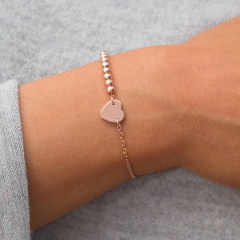Customized Design Rose Gold Sterling Silver Beads and Small Heat Chain Bracelet
