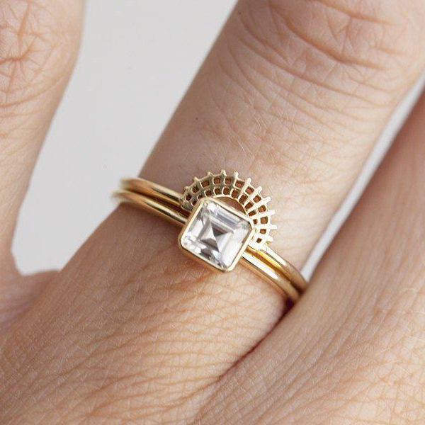 Sterling Silver Asscher-cut Cubic Zirconia Solitaire Fancy Ring For Her