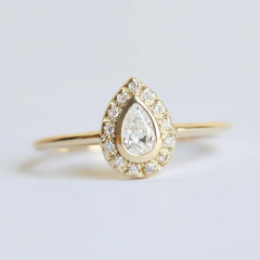 Dainty Sterling Silver Pear Cubic Zirconia Halo Ring for Women Jewelry