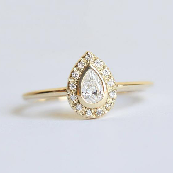 Dainty Sterling Silver Pear Cubic Zirconia Halo Ring for Women Jewelry
