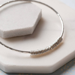 Landou Jewelry Sterling Silver 30th Tiny Ring Birthday Bangle for Gift