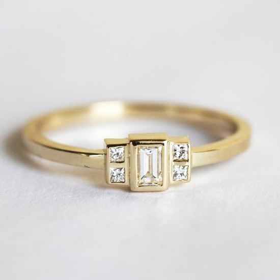 Fancy Jewelry Baguette Cut Cubic Zirconia Simple Ring in 925 Sterling Silver