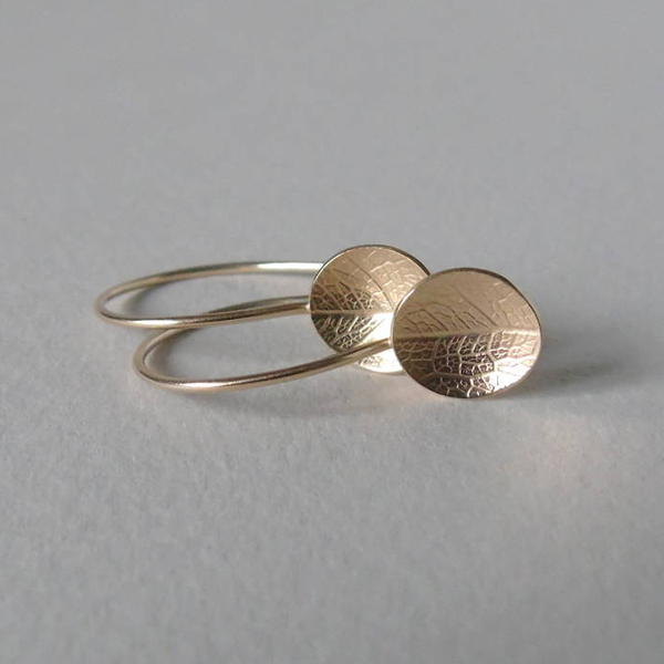 Beautiful Design 9ct Gold Finished Mini Disc Leaf Hook Earrings in Sterling Silver