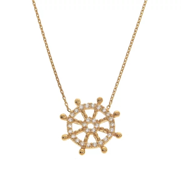 Customized Jewelry Pave Setting Cubic Zirconia Nautical Wheel Necklace