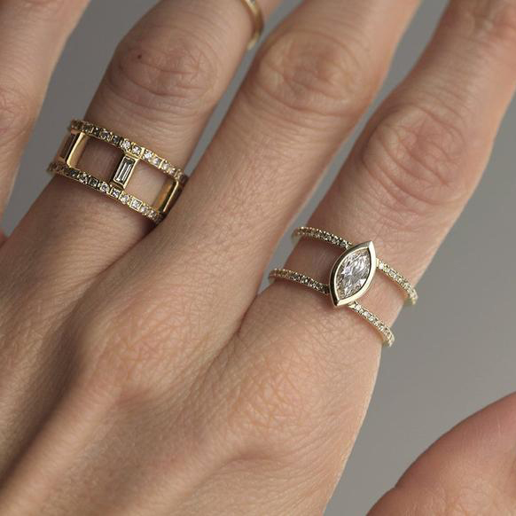 Fine Jewelry Sterling Silver Stunning Marquise Cubic Zirconia Double Band Ring