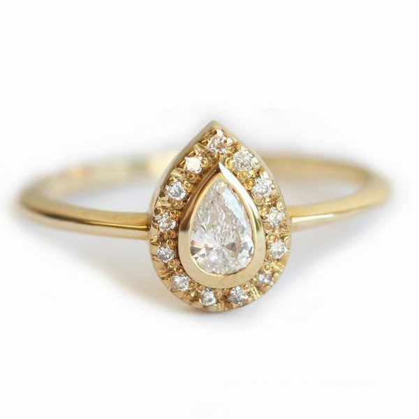 Dainty Sterling Silver Pear Cubic Zirconia Halo Ring for Women Jewelry