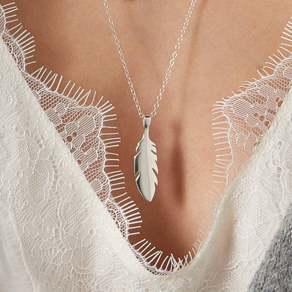 Sterling Silver High Polish Leaf Pendant Necklace for Women and Girls