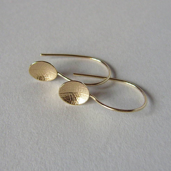 Beautiful Design 9ct Gold Finished Mini Disc Leaf Hook Earrings in Sterling Silver