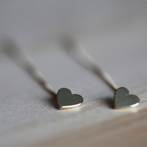 Fancy Sterling Silver long Chain Threaders Dangle Heart Earrings for Gift