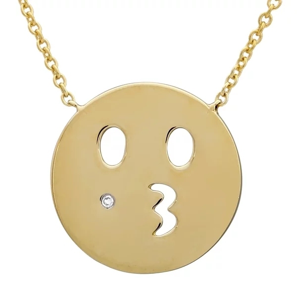 China Supplier Sterling Silver 14K Yellow Gold Over Kiss Emoji Necklace