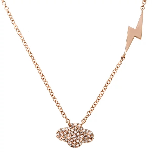 14K Gold Plated Sterling Silver CZ Cloud And Light Bolt Pendant Necklace