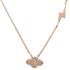 14K Gold Plated Sterling Silver CZ Cloud And Light Bolt Pendant Necklace