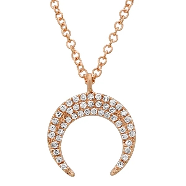 14K Yellow Gold Prong Setting CZ Crescent Moon Necklace in Silver