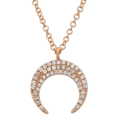 14K Yellow Gold Prong Setting CZ Crescent Moon Necklace in Silver