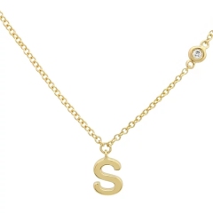 Fancy Jewelry Sterling Silver Cubic Zirconia S Initial Necklace for Teens