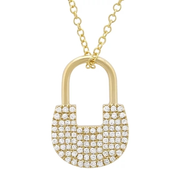 14K Yellow Gold Plated Sterling Silver Cubic Zirconia Lock Necklace Design