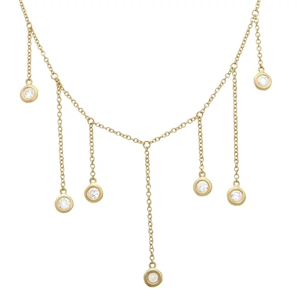 Women Jewelry 14K Yellow Gold Cubic Zirconia Bezel Drop Silver Necklace