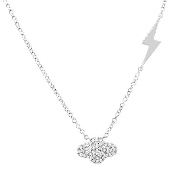 14K Gold Plated Sterling Silver CZ Cloud And Light Bolt Pendant Necklace