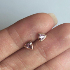 Tiny 925 Sterling Silver Blue Sapphire Trillion Shape Birthstone Stud Earring