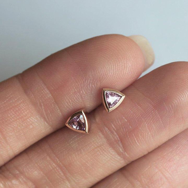 Tiny 925 Sterling Silver Blue Sapphire Trillion Shape Birthstone Stud Earring