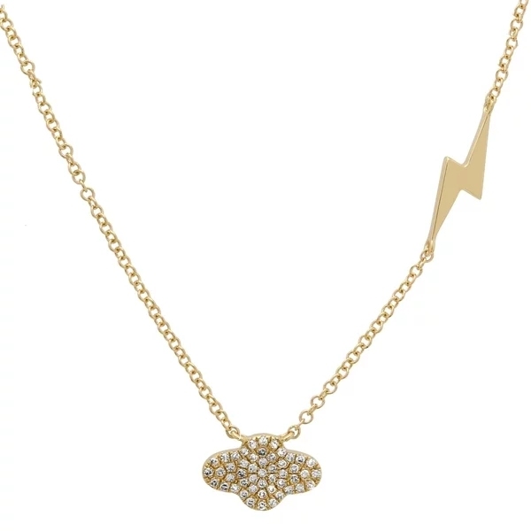 14K Gold Plated Sterling Silver CZ Cloud And Light Bolt Pendant Necklace
