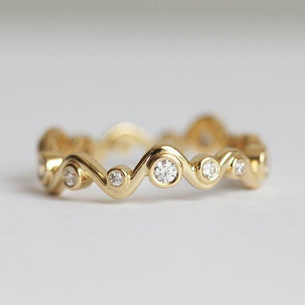 Fancy 14K Gold Over Sterling Silver Waved Bubbles Cubic Zirconia Ring