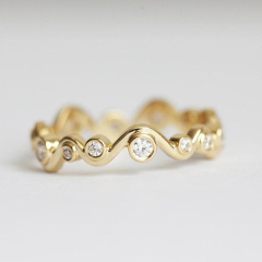 Fancy 14K Gold Over Sterling Silver Waved Bubbles Cubic Zirconia Ring