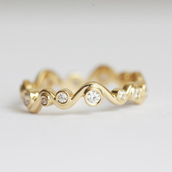 Fancy 14K Gold Over Sterling Silver Waved Bubbles Cubic Zirconia Ring