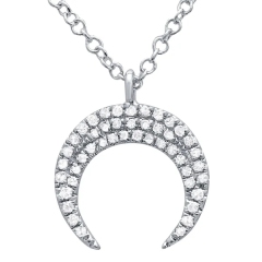 14K Yellow Gold Prong Setting CZ Crescent Moon Necklace in Silver