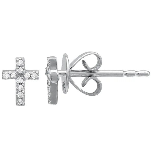 Tiny Design Sterling Silver Cubic Zirconia Small Cross Stud Earrings for Girls