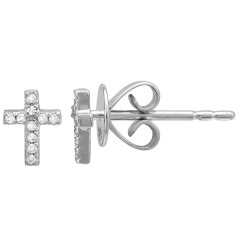 Tiny Design Sterling Silver Cubic Zirconia Small Cross Stud Earrings for Girls