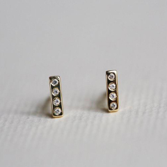 Simple Sterling Silver Cubic Zirconia Bar Tiny Stud Earrings for Young Girls