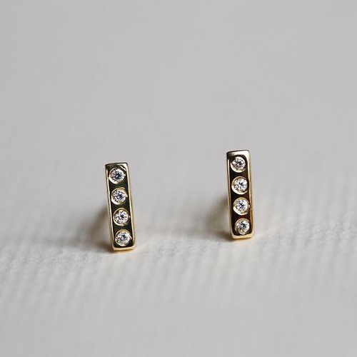 Simple Sterling Silver Cubic Zirconia Bar Tiny Stud Earrings for Young Girls