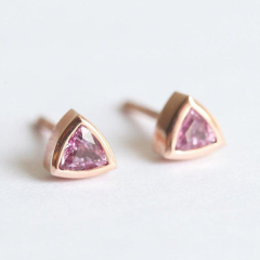 Tiny 925 Sterling Silver Blue Sapphire Trillion Shape Birthstone Stud Earring