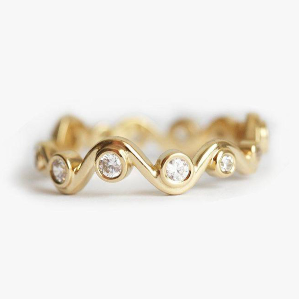 Fancy 14K Gold Over Sterling Silver Waved Bubbles Cubic Zirconia Ring
