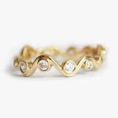 Fancy 14K Gold Over Sterling Silver Waved Bubbles Cubic Zirconia Ring