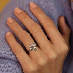 Fine Jewelry Sterling Silver White Sapphire Marquise Crown Ring for Gift