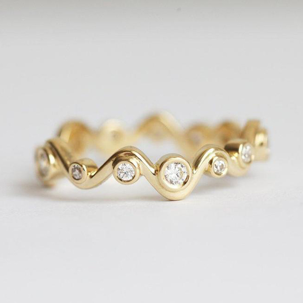 Fancy 14K Gold Over Sterling Silver Waved Bubbles Cubic Zirconia Ring