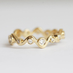 Fancy 14K Gold Over Sterling Silver Waved Bubbles Cubic Zirconia Ring