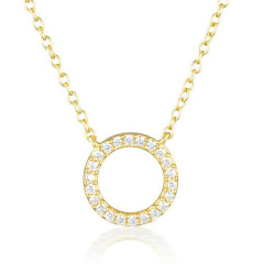 Fance Jewelry Sterling Silver Micropave CZ Open Circle Necklace in Gold