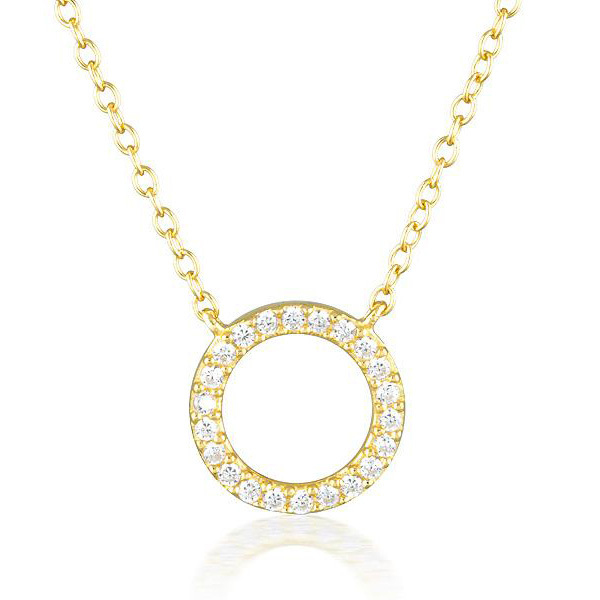Fance Jewelry Sterling Silver Micropave CZ Open Circle Necklace in Gold