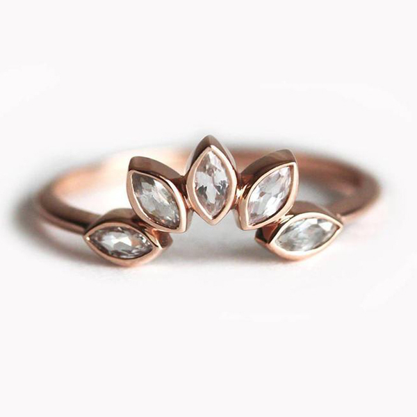 Fine Jewelry Sterling Silver White Sapphire Marquise Crown Ring for Gift