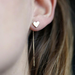 Fancy Sterling Silver long Chain Threaders Dangle Heart Earrings for Gift