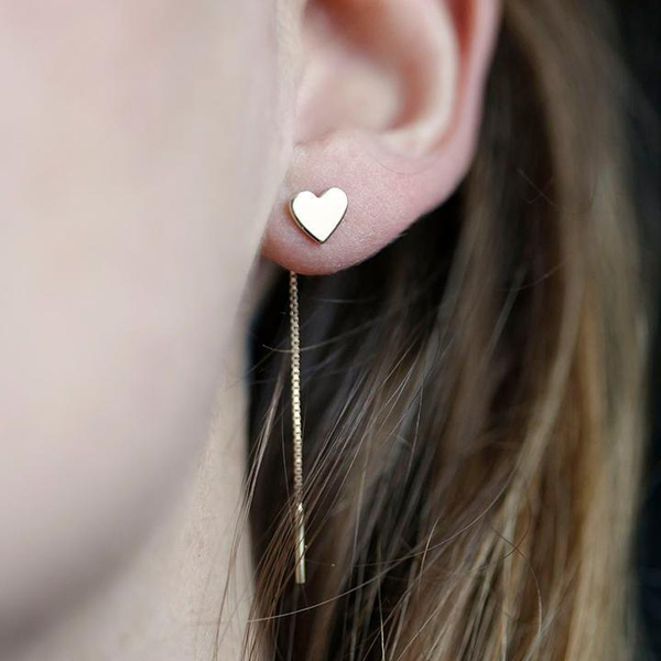Fancy Sterling Silver long Chain Threaders Dangle Heart Earrings for Gift