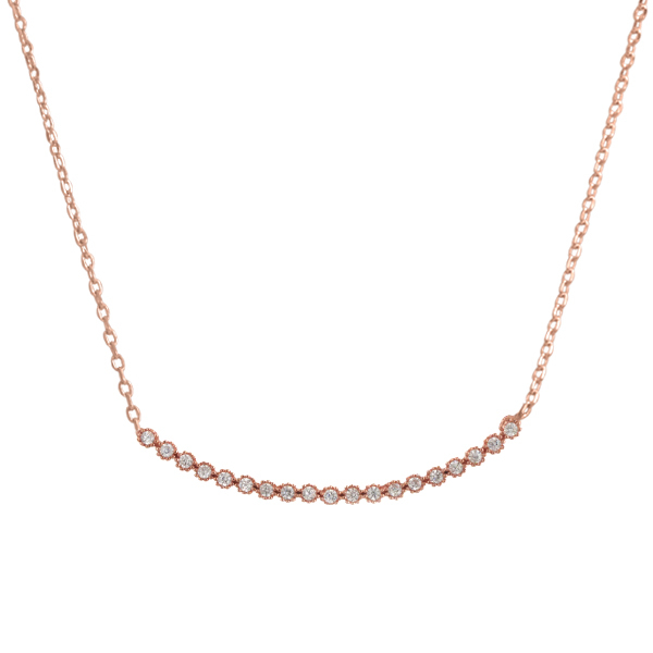 Fancy Jewelry Rose Gold Plated Sterling Silver CZ Thin Curved Bar Necklace